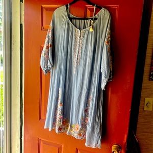 Johnny Was Astana Blue Embroidered Dress - Size Large